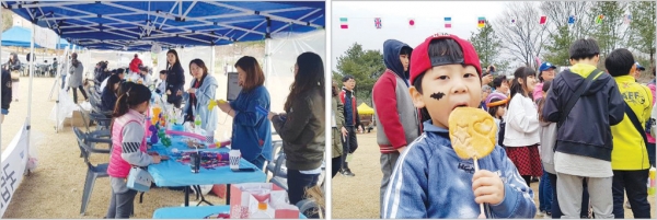 국립춘천병원에서 나온 참여자들은 심리검사와 풍선아트 체험을 진행했다(왼쪽 사진). ‘달고나’의 단맛에 빠져버린 아이(오른쪽 사진).