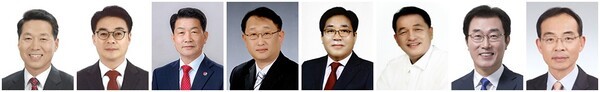왼쪽부터 박찬흥 경제산업위원장(춘천·국힘), 강정호 부위원장(속초·국힘), 김용복(고성·국힘), 박관희(춘천·국힘), 심영곤(삼척·국힘), 이한영(태백·국힘), 정재웅(춘천·민주), 최재석(동해·국힘) 도의원.
